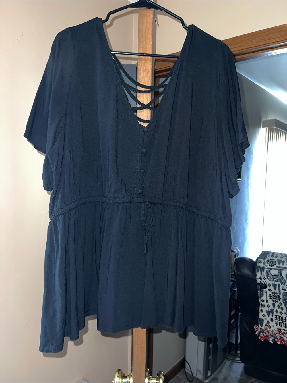 torrid Black Lace-Up V-Neck Peplum Blouse